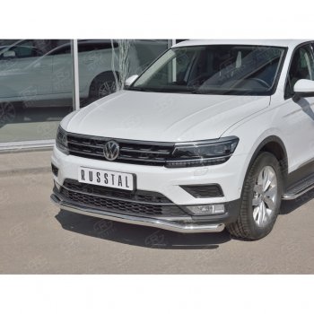 17 649 р. Защита переднего бампера (Ø63 мм волна, нержавейка) SLITKOFF Volkswagen Tiguan Mk2 дорестайлинг (2016-2020)  с доставкой в г. Тольятти. Увеличить фотографию 2