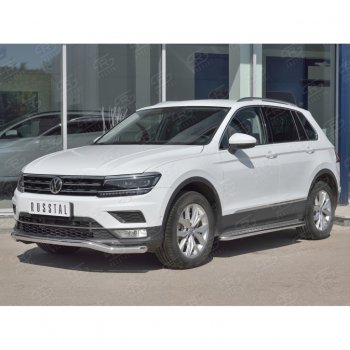 17 649 р. Защита переднего бампера (Ø63 мм волна, нержавейка) SLITKOFF Volkswagen Tiguan Mk2 дорестайлинг (2016-2020)  с доставкой в г. Тольятти. Увеличить фотографию 3