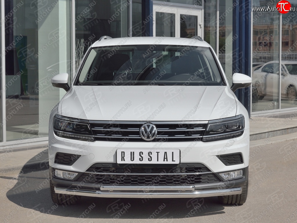 20 849 р. Защита переднего бампера (2 трубы Ø63 и 75х42 мм, нержавейка) Russtal Volkswagen Tiguan Mk2 дорестайлинг (2016-2020)  с доставкой в г. Тольятти