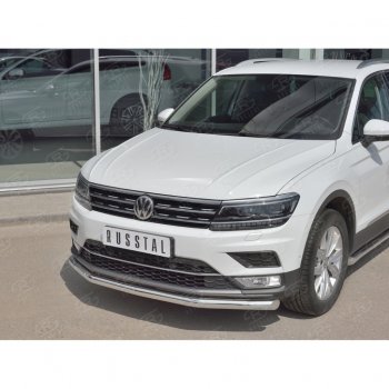 16 249 р. Защита переднего бампера (Ø63 мм, нержавейка, NOT OFF ROAD) SLITKOFF Volkswagen Tiguan Mk2 дорестайлинг (2016-2020)  с доставкой в г. Тольятти. Увеличить фотографию 2