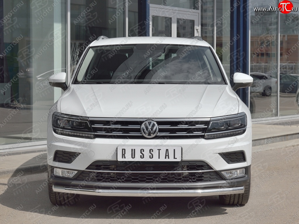 16 249 р. Защита переднего бампера (Ø63 мм, нержавейка, NOT OFF ROAD) SLITKOFF Volkswagen Tiguan Mk2 дорестайлинг (2016-2020)  с доставкой в г. Тольятти