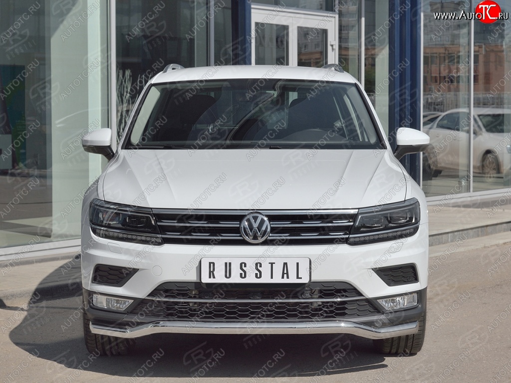 17 649 р. Защита переднего бампера (Ø63 мм волна, нержавейка) SLITKOFF Volkswagen Tiguan Mk2 дорестайлинг (2016-2020)  с доставкой в г. Тольятти