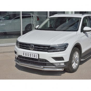 20 349 р. Защита переднего бампера (2 трубы Ø63 и 42 мм, нержавейка) SLITKOFF Volkswagen Tiguan Mk2 дорестайлинг (2016-2020)  с доставкой в г. Тольятти. Увеличить фотографию 2