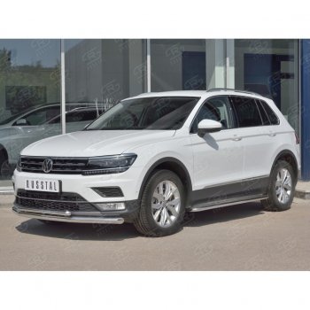 20 349 р. Защита переднего бампера (2 трубы Ø63 и 42 мм, нержавейка) SLITKOFF Volkswagen Tiguan Mk2 дорестайлинг (2016-2020)  с доставкой в г. Тольятти. Увеличить фотографию 3