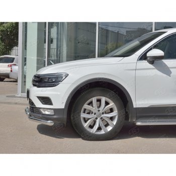 20 349 р. Защита переднего бампера (2 трубы Ø63 и 42 мм, нержавейка) SLITKOFF Volkswagen Tiguan Mk2 дорестайлинг (2016-2020)  с доставкой в г. Тольятти. Увеличить фотографию 4