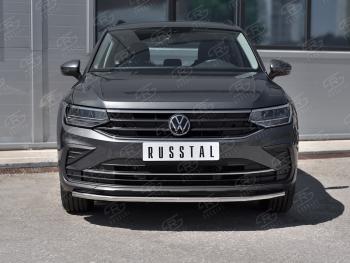 15 499 р. Защита переднего бампера (Ø42 мм нержавейка, NOT R-LINE) SLITKOFF Volkswagen Tiguan Mk2 рестайлинг (2020-2022) (полированная нержавейка)  с доставкой в г. Тольятти. Увеличить фотографию 2