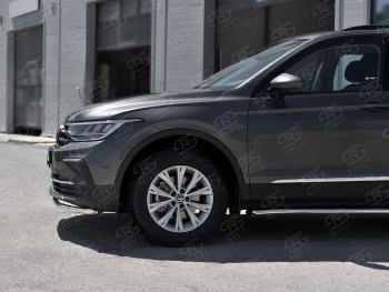 15 499 р. Защита переднего бампера (Ø42 мм нержавейка, NOT R-LINE) SLITKOFF Volkswagen Tiguan Mk2 рестайлинг (2020-2022) (полированная нержавейка)  с доставкой в г. Тольятти. Увеличить фотографию 3