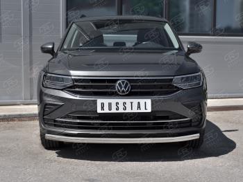 16 599 р. Защита переднего бампера (Ø63 мм, нержавейка, NOT R-LINE) SLITKOFF Volkswagen Tiguan Mk2 рестайлинг (2020-2022)  с доставкой в г. Тольятти. Увеличить фотографию 2