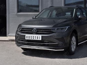 16 299 р. Защита переднего бампера (Ø42 мм волна, нержавейка, NOT R-LINE) SLITKOFF Volkswagen Tiguan Mk2 рестайлинг (2020-2022)  с доставкой в г. Тольятти. Увеличить фотографию 3