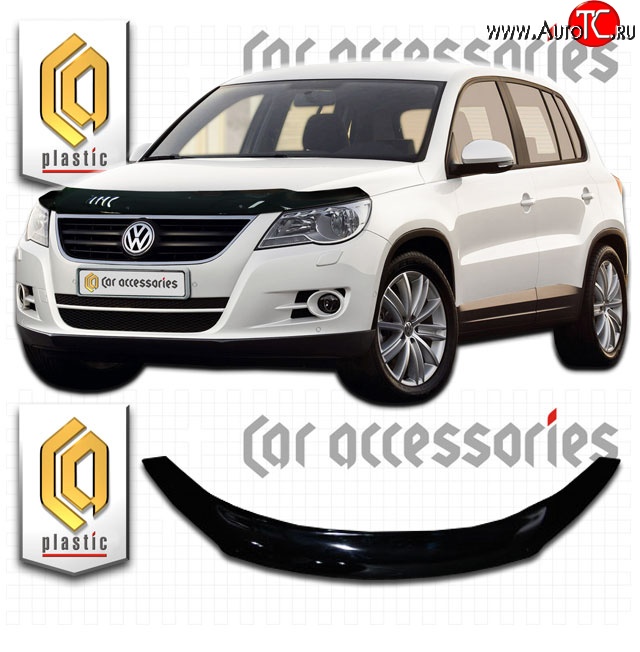 2 289 р. Дефлектор капота CA Plastic  Volkswagen Tiguan  NF (2006-2011) дорестайлинг (Classic черный, Без надписи)  с доставкой в г. Тольятти