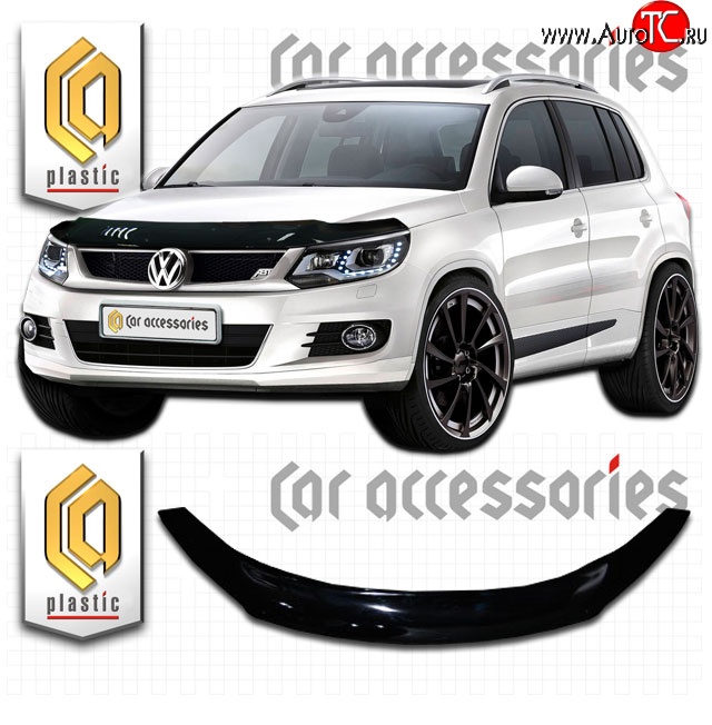 2 289 р. Дефлектор капота CA Plastic  Volkswagen Tiguan  NF (2011-2017) рестайлинг (Classic черный, Без надписи)  с доставкой в г. Тольятти