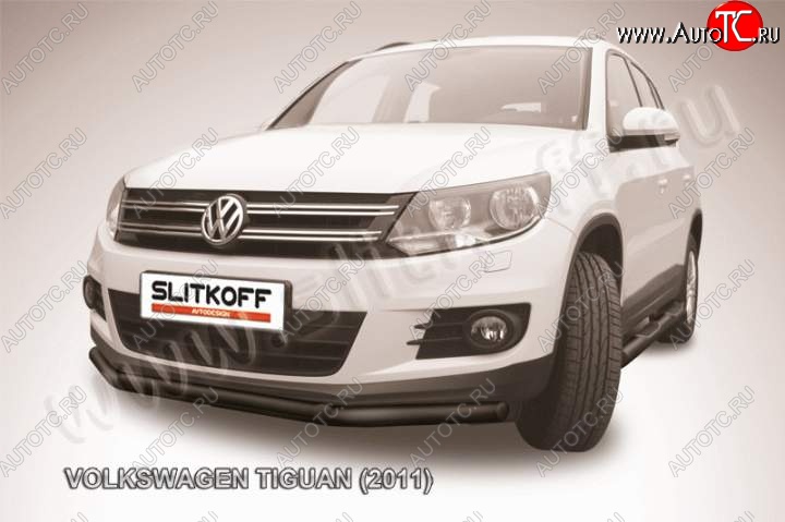 11 799 р. Защита переднего бампер Slitkoff Volkswagen Tiguan NF рестайлинг (2011-2017) (Цвет: серебристый)  с доставкой в г. Тольятти