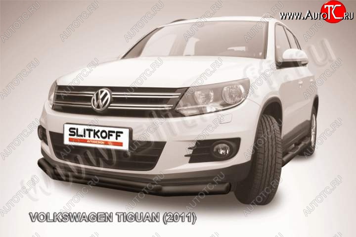 12 949 р. Защита переднего бампер Slitkoff Volkswagen Tiguan NF рестайлинг (2011-2017) (Цвет: серебристый)  с доставкой в г. Тольятти