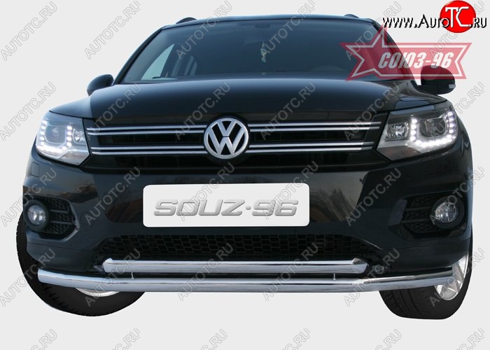 18 584 р. Защита переднего бампера двойная Souz-96 (d60/60) Volkswagen Tiguan NF рестайлинг (2011-2017)  с доставкой в г. Тольятти