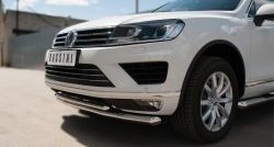 28 999 р. Защита переднего бампера (2 трубыØ63 и 42 мм, нержавейка) SLITKOFF Volkswagen Touareg NF рестайлинг (2014-2018)  с доставкой в г. Тольятти. Увеличить фотографию 2