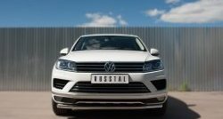 Одинарная защита переднего бампера диаметром 63 мм SLITKOFF Volkswagen Touareg NF рестайлинг (2014-2018)