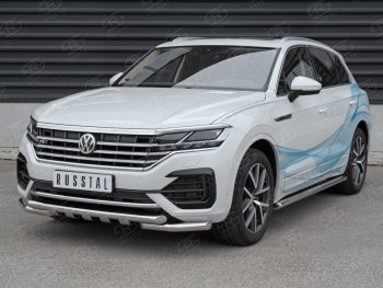 33 999 р. Защита переднего бампера (2 трубы Ø63 с клыками, нержавейка not 2.0 tsi) SLITKOFF Volkswagen Touareg CR (2018-2024)  с доставкой в г. Тольятти. Увеличить фотографию 3