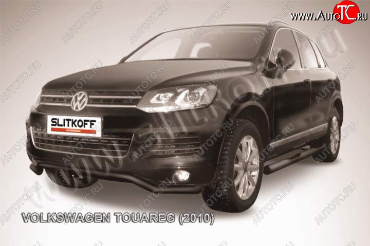 11 299 р. защита переднего бампера Slitkoff Volkswagen Touareg NF дорестайлинг (2010-2014) (Цвет: серебристый)  с доставкой в г. Тольятти