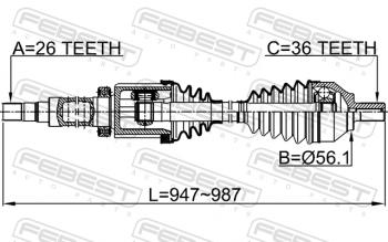 15 649 р. Правый привод передний в сборе FEBEST Volvo C70 P80 хэтчбэк 3 дв. рестайлинг (2002-2005)  с доставкой в г. Тольятти. Увеличить фотографию 2