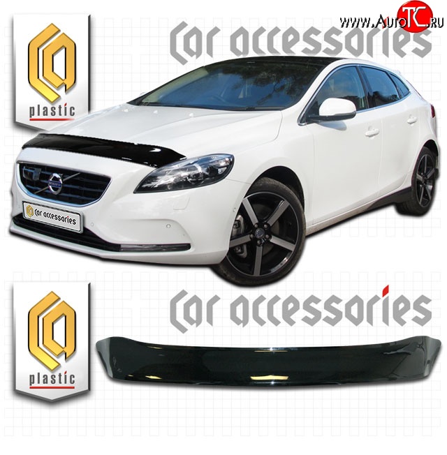 2 049 р. Дефлектор капота CA Plastic  Volvo V40  хэтчбэк (2012-2020) дорестайлинг, рестайлинг (Classic черный, Без надписи)  с доставкой в г. Тольятти