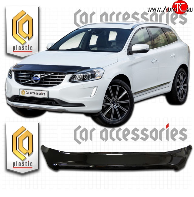 2 299 р. Дефлектор капота CA Plastic  Volvo XC60 (2017-2022) (Classic черный, Без надписи)  с доставкой в г. Тольятти