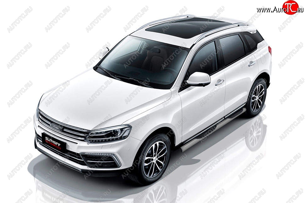 12 499 р. Защита порогов Slitkoff (d76 мм, с проступями) Zotye Coupa B11F (2019-2021) (Сталь с полимерным покрытием. Цвет: серебристый)  с доставкой в г. Тольятти