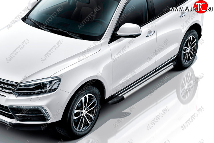 10 699 р. Пороги алюминиевые Slitkoff Zotye Coupa B11F (2019-2021) (Luxe Silver)  с доставкой в г. Тольятти